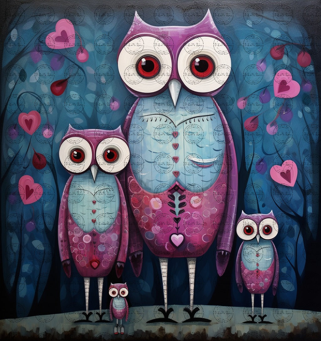 Black Girl Art – Animal Digital Prints - Velvet's View – Enchanted Owls: Turquoise & Magenta Delight