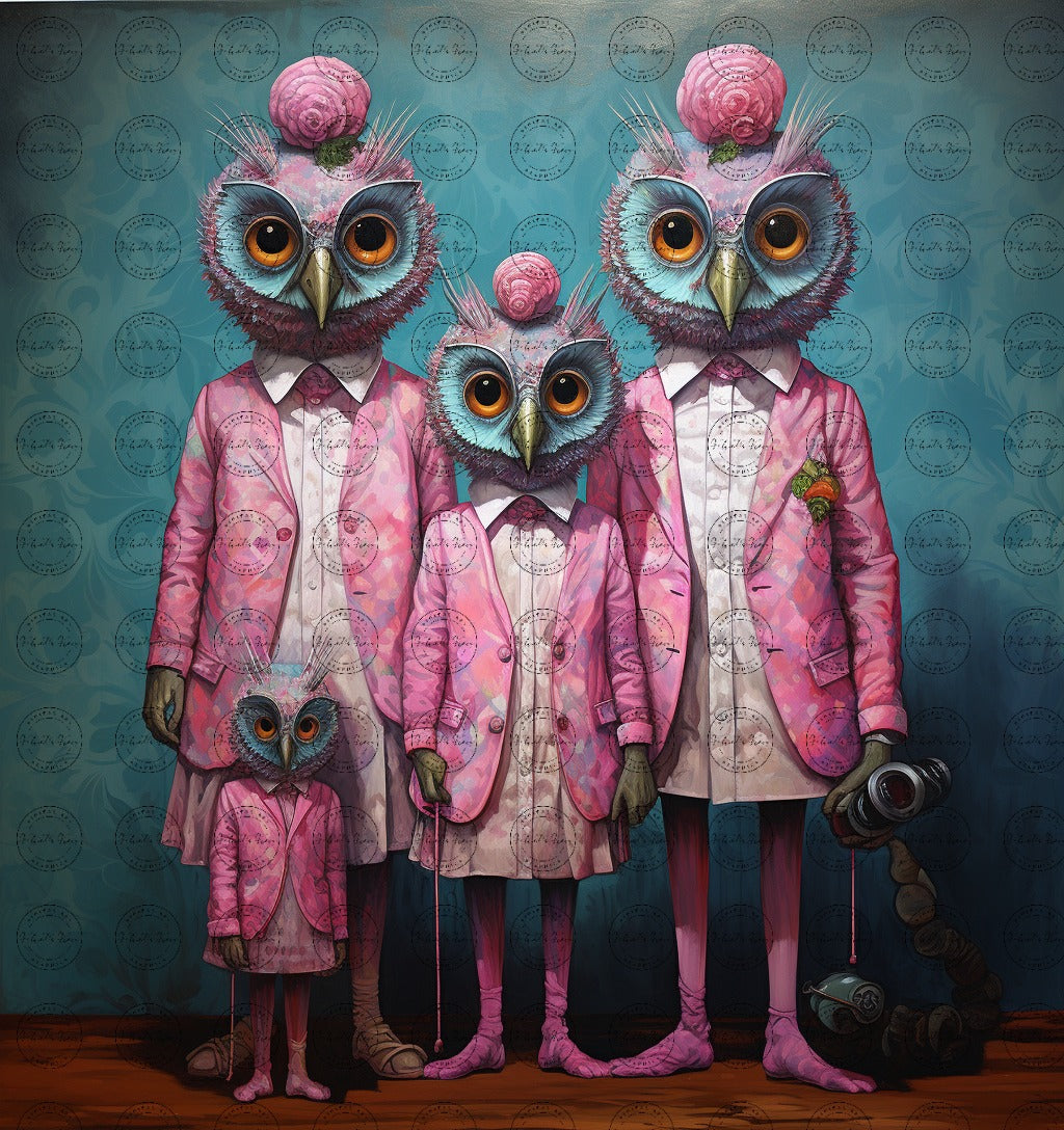 Black Girl Art – Animal Digital Prints - Velvet's View – Enchanted Owls: Turquoise & Magenta Delight