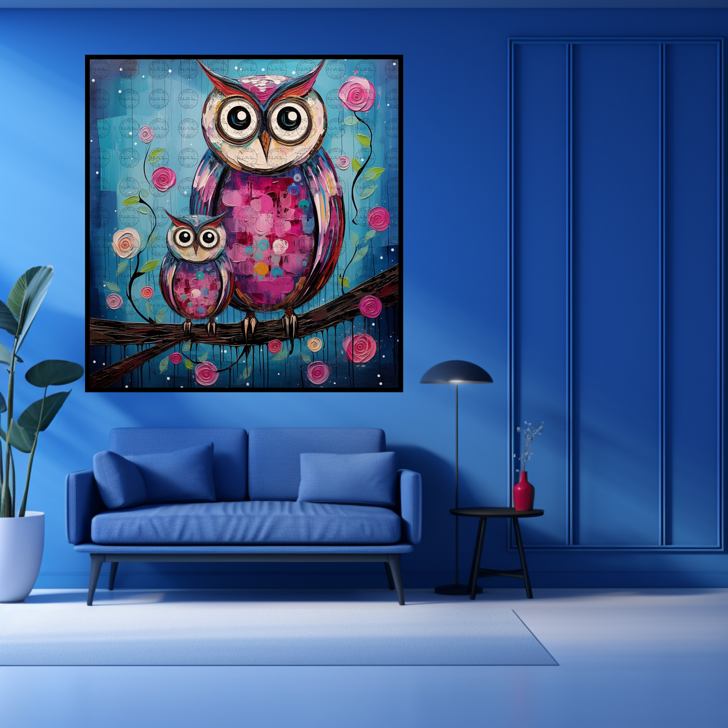 Black Girl Art – Animal Digital Prints - Velvet's View – Enchanted Owls: Turquoise & Magenta Delight