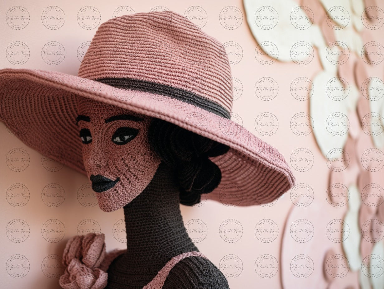 Digital Art - Threads of Elegance: Crocheted Woman in the Pink and Bronze #2017