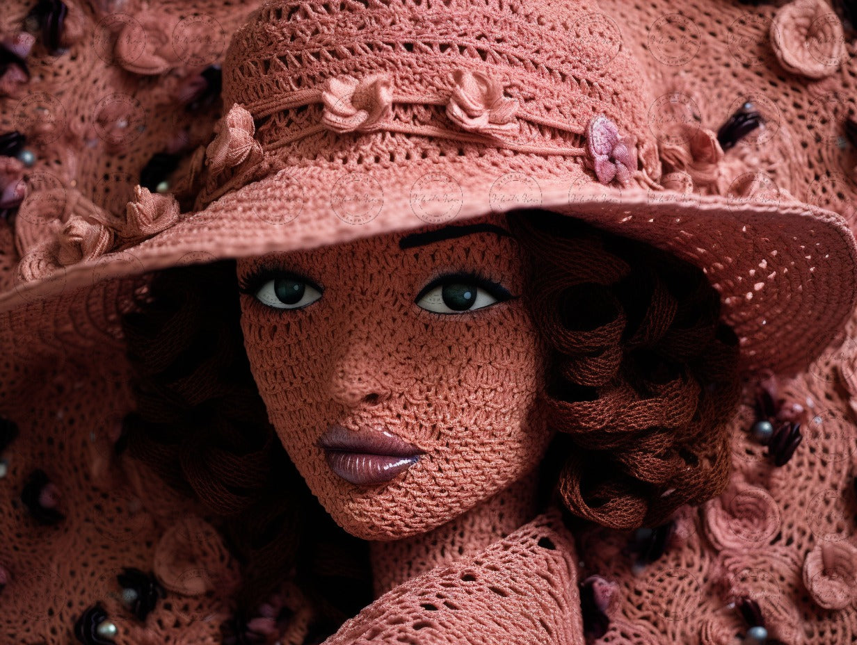 Digital Art - Threads of Elegance: Crocheted Woman in the Pink and Bronze #2011