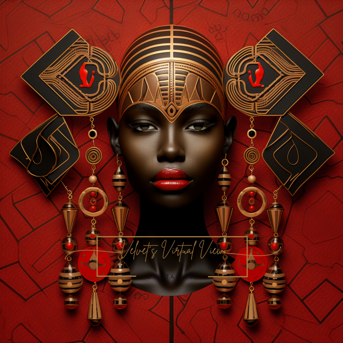 Digital Art - Celebration of Heritage: African Elegance in Red and Bronze - #2018