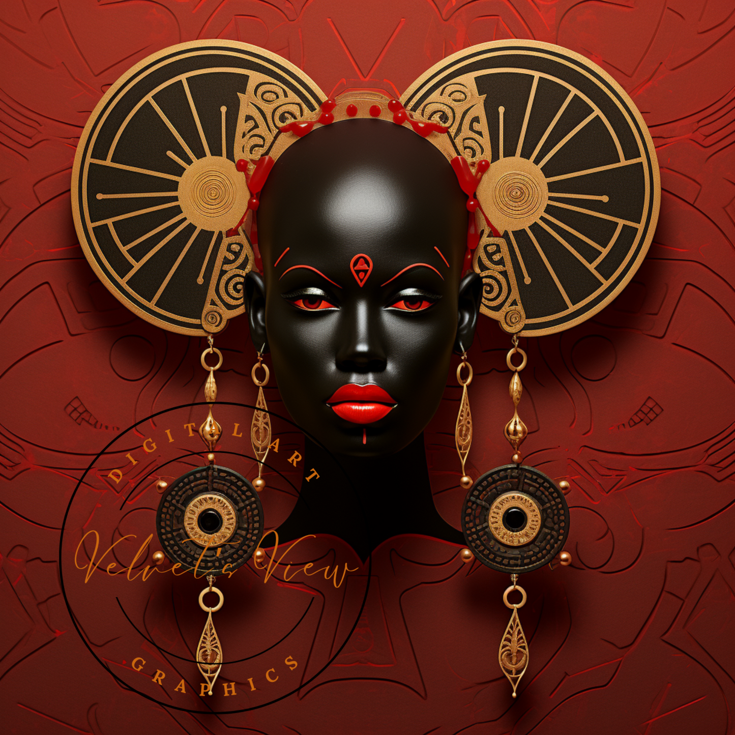 Digital Art - Celebration of Heritage: African Elegance in Red and Bronze - #2012