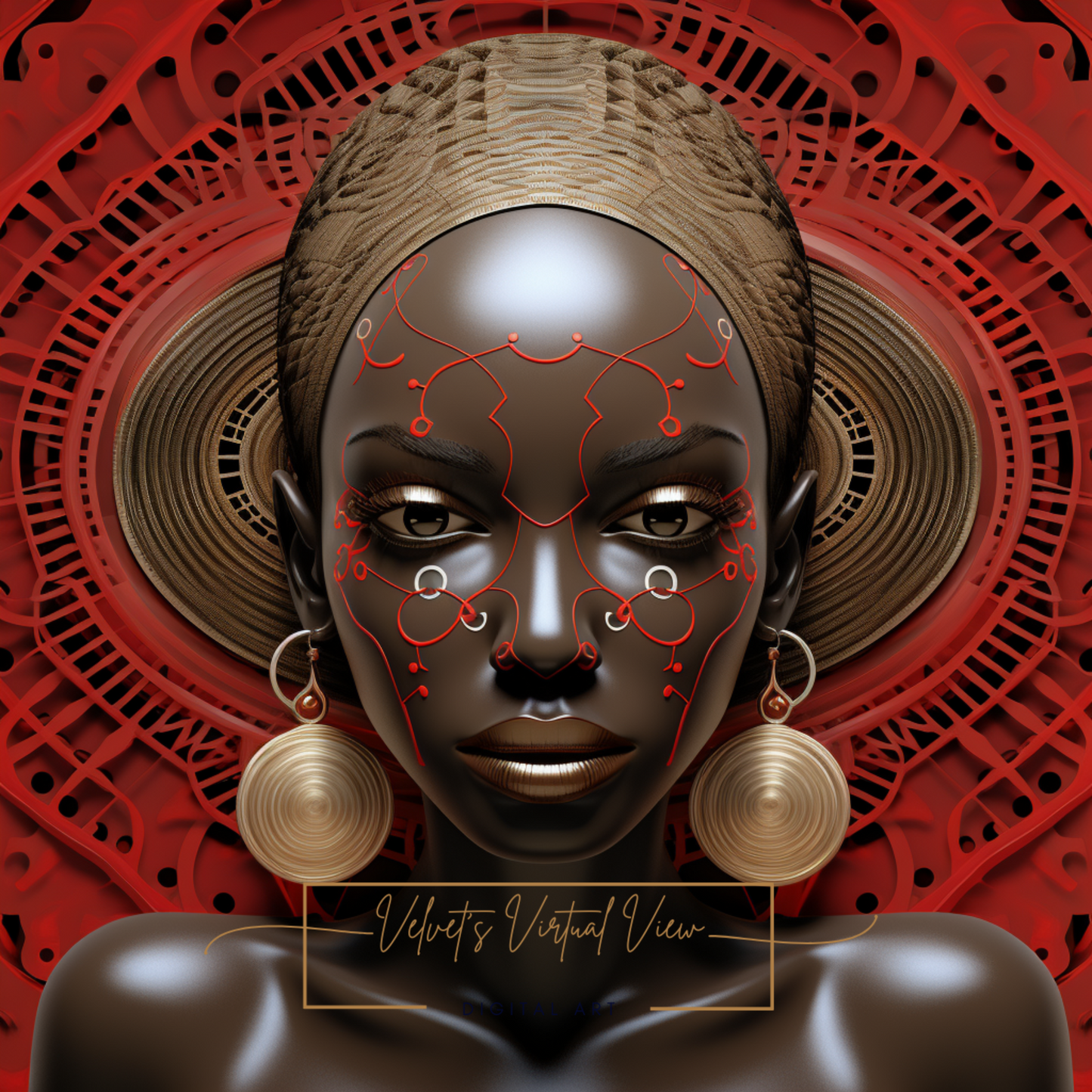 Digital Art - Celebration of Heritage: African Elegance in Red and Bronze - #2015