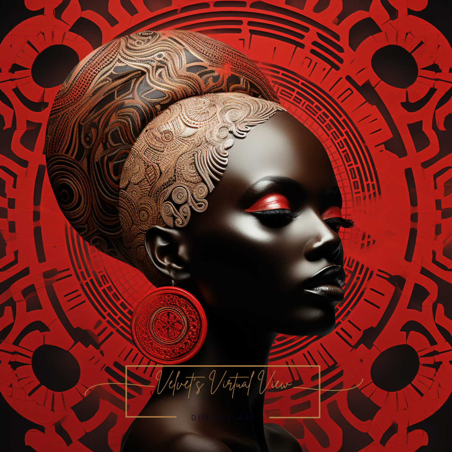 Digital Art - Celebration of Heritage: African Elegance in Red and Bronze - #2016