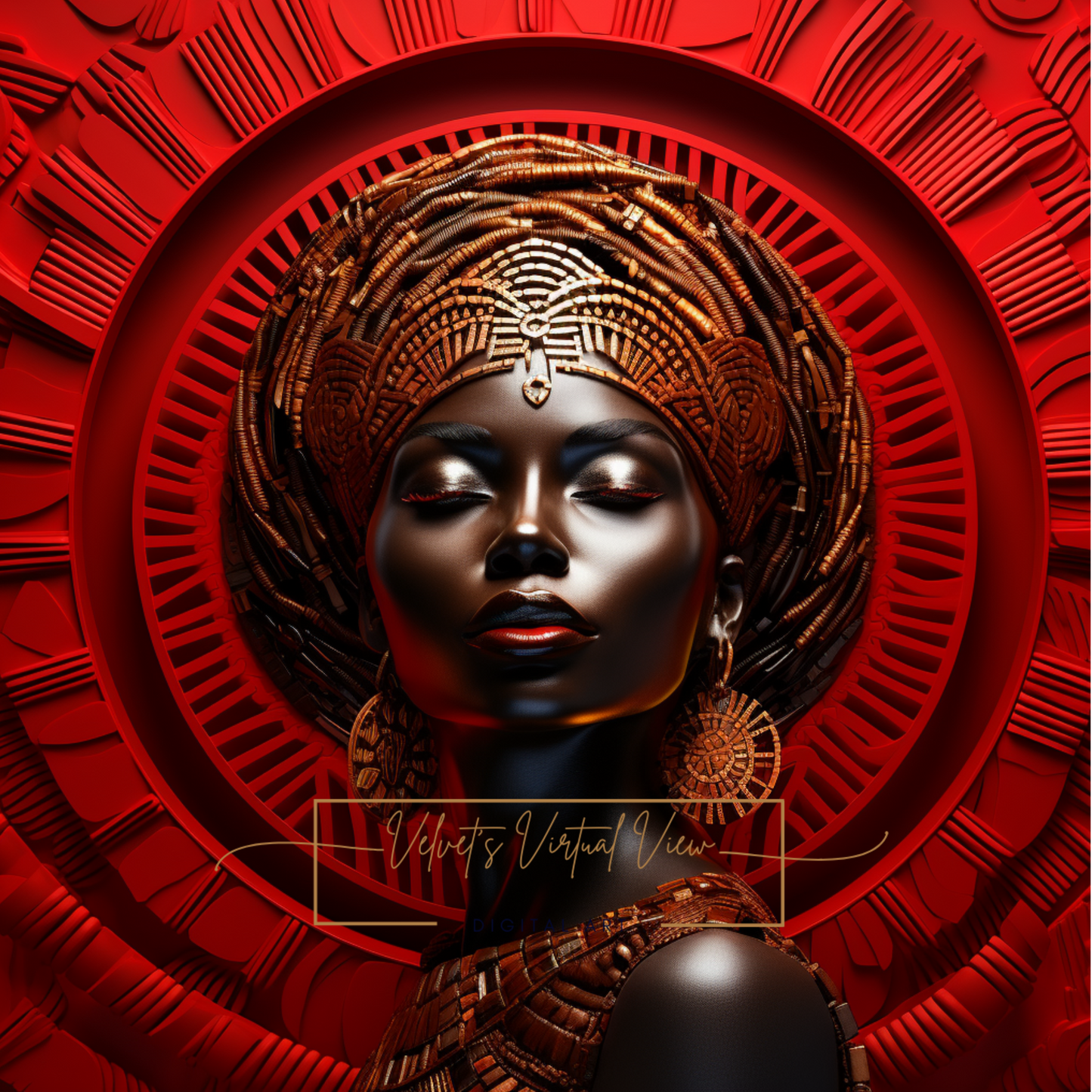 Digital Art - Celebration of Heritage: African Elegance in Red and Bronze - #2017
