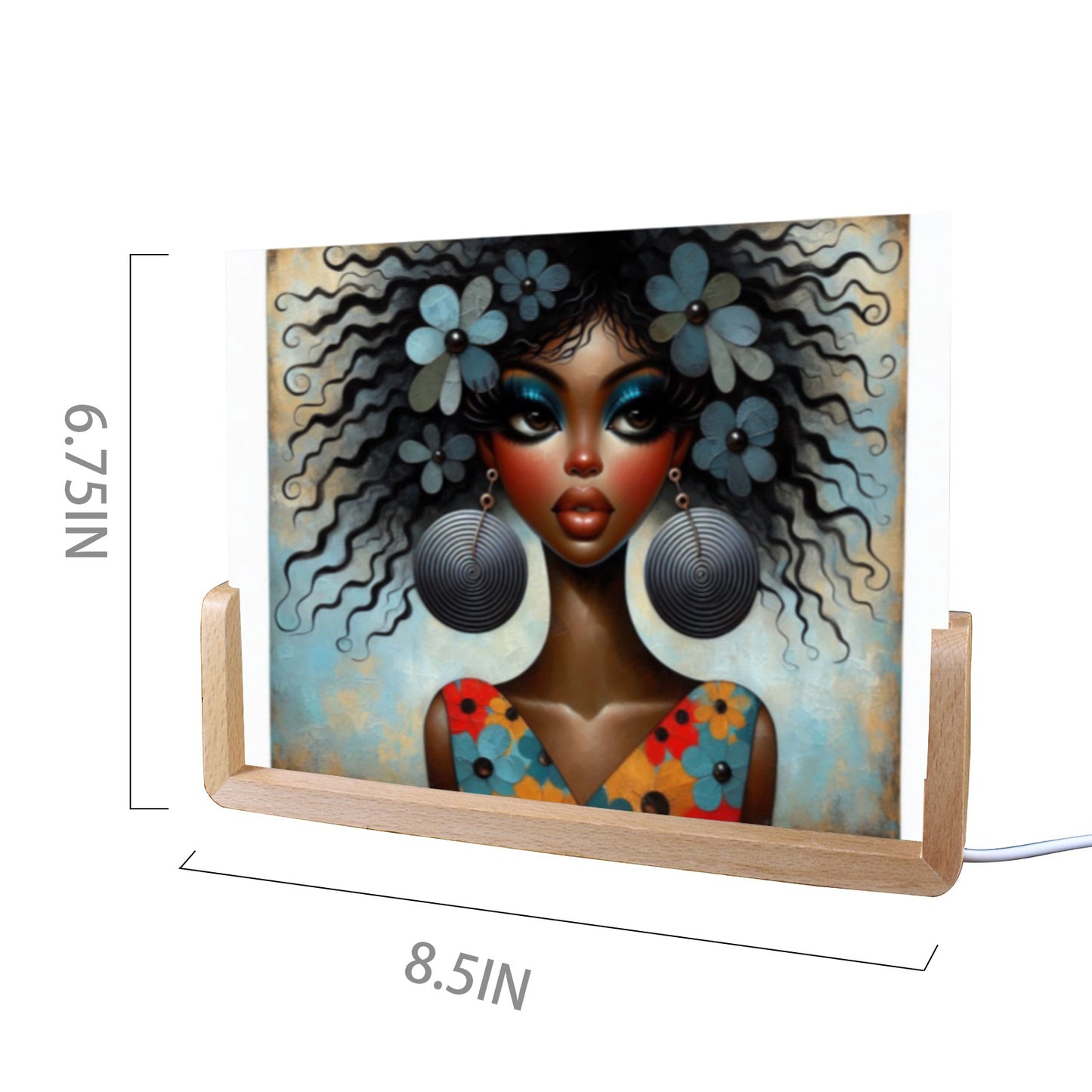 Bold & Beautiful: Afrocentric Digital Art Collection - Acrylic Photo Night Light 8"x6"(U-Shaped Beech Base) - #2017