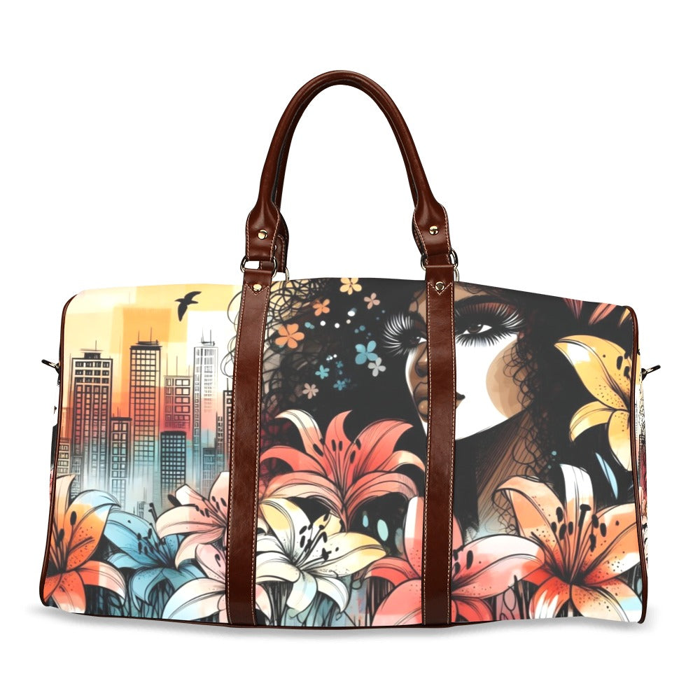 Waterproof Travel Bag/Large - Velvet's View - Urban Blossoms - Vibrant Cityscapes and Floral Dreams Collection - (Model 1639)