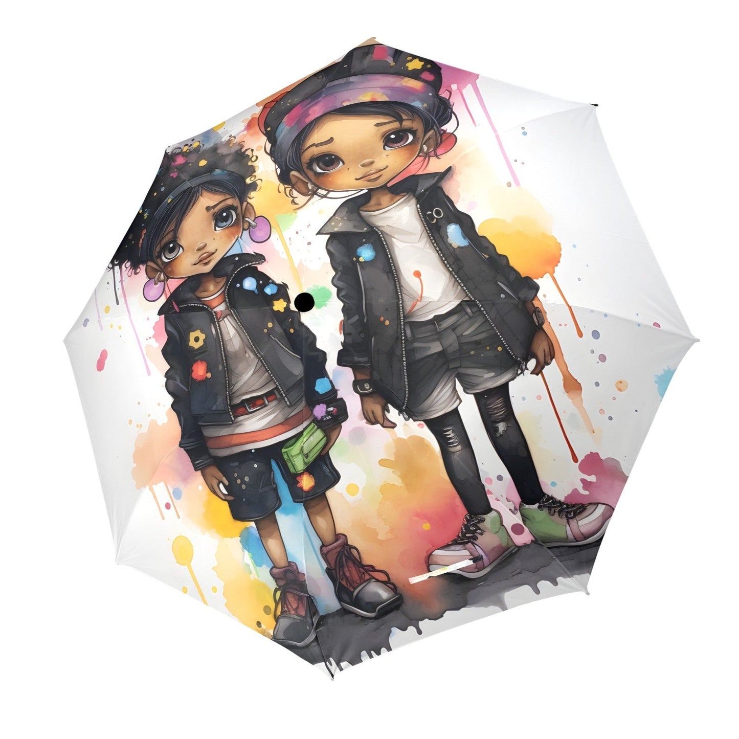 Semi-Automatic Foldable Umbrella - Black Girl Art - Velvet's View - Whimsical Kool Kids Collection - (Model U12)