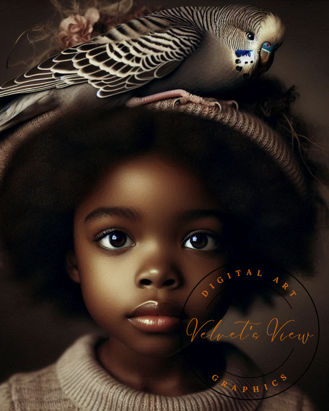 Black Girl Art - Kid's Digital Art - Velvet's View - A Little Girl and Her Bird 531