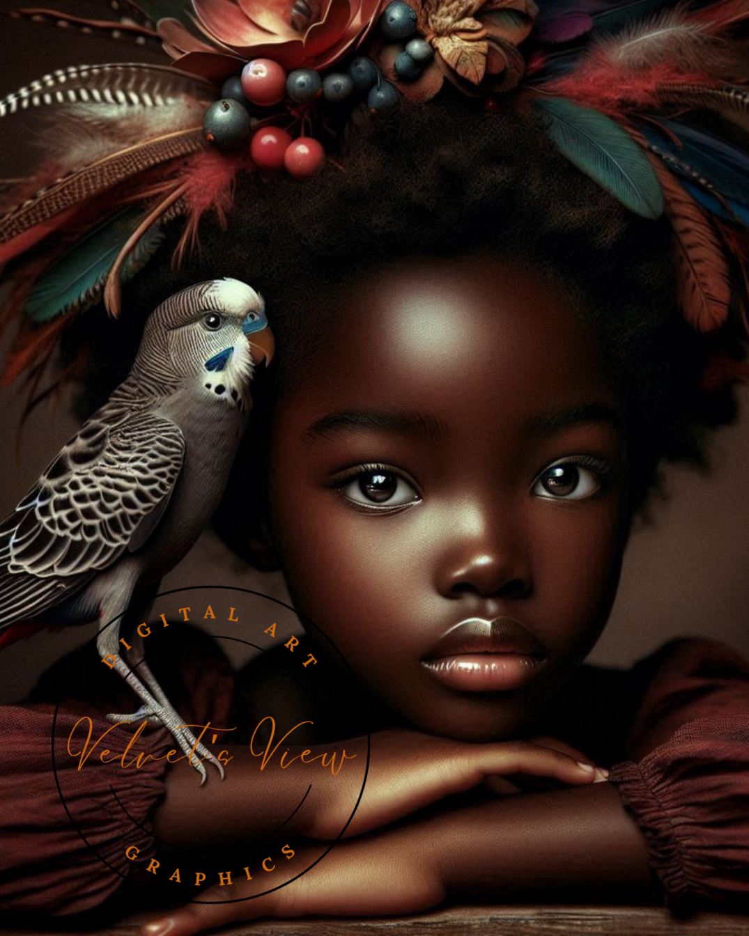 Black Girl Art - Kid's Digital Art - Velvet's View - A Little Girl and Her Bird 533