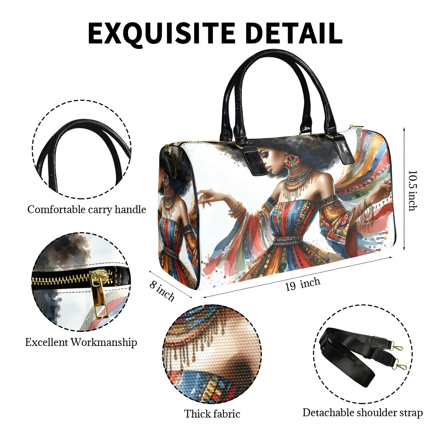 Bohemian Elegance: A Celebration of Color and Culture Collection - Large Capacity Travel Bag-Small (Black Short Patch) - #2012