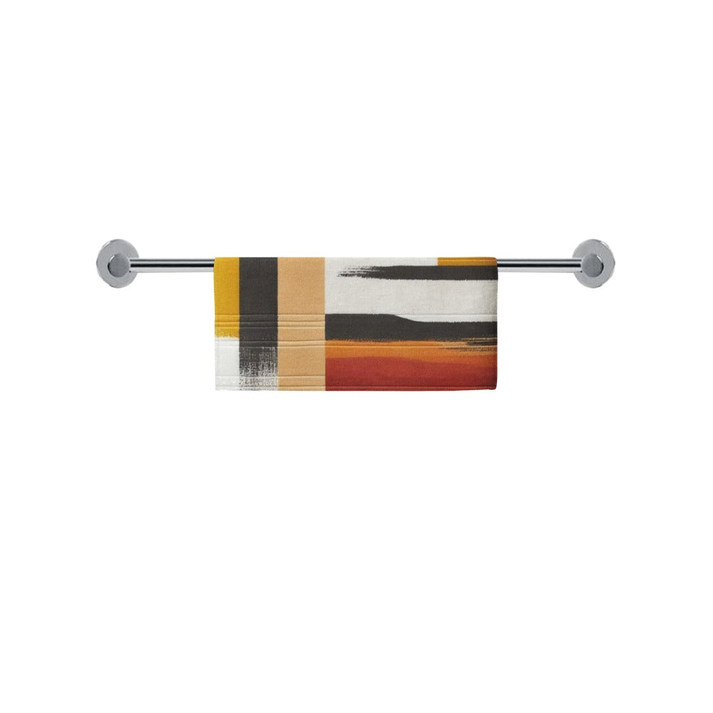 Modern Geometric Bathroom Set | Gold & Red Abstract Shower Curtain | Bold Afro-Inspired Bath Décor - Square Towel 13“x13” – L588321