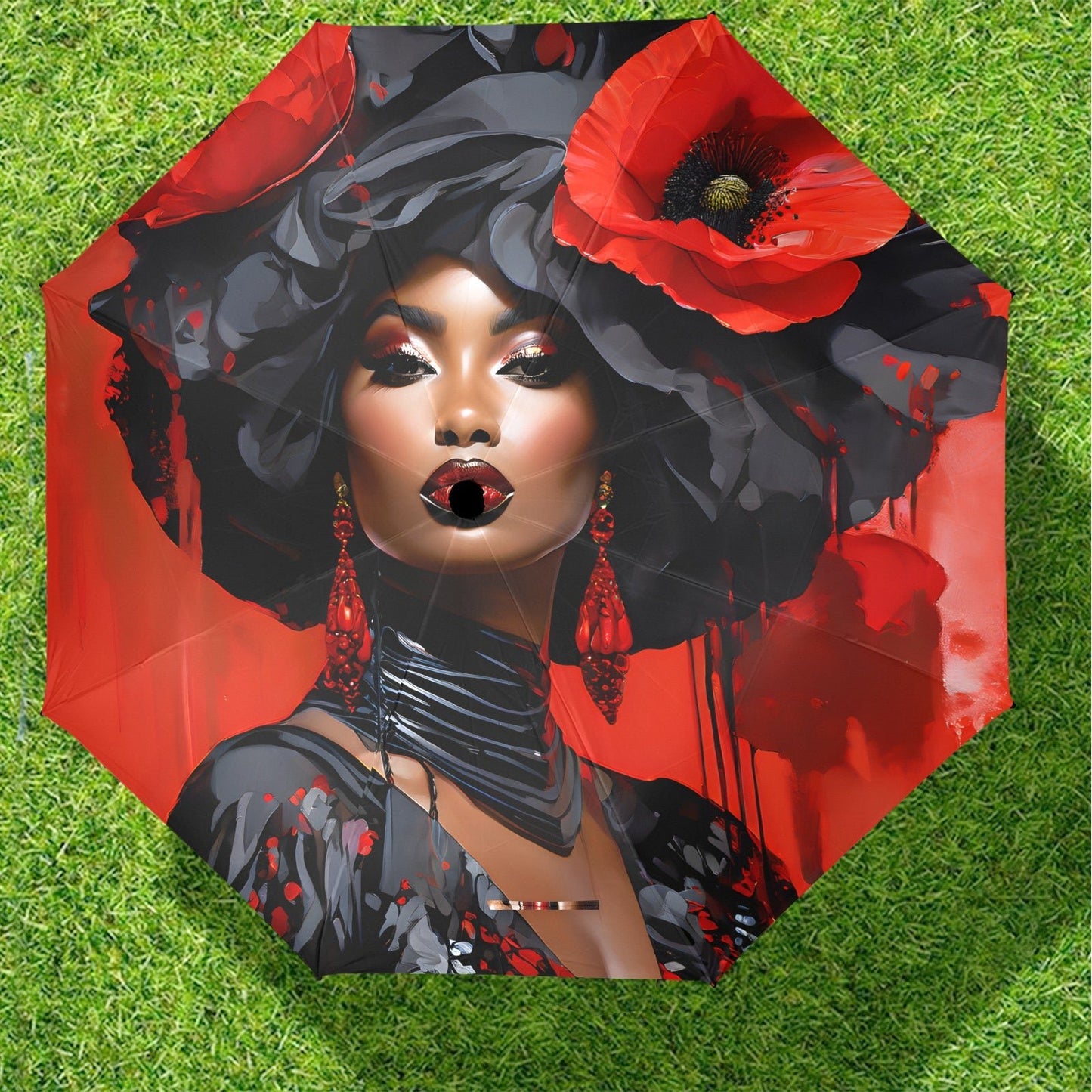 Bold Elegance: The Poppy Collection - Semi-Automatic Foldable Umbrella (Model U12) - #2023