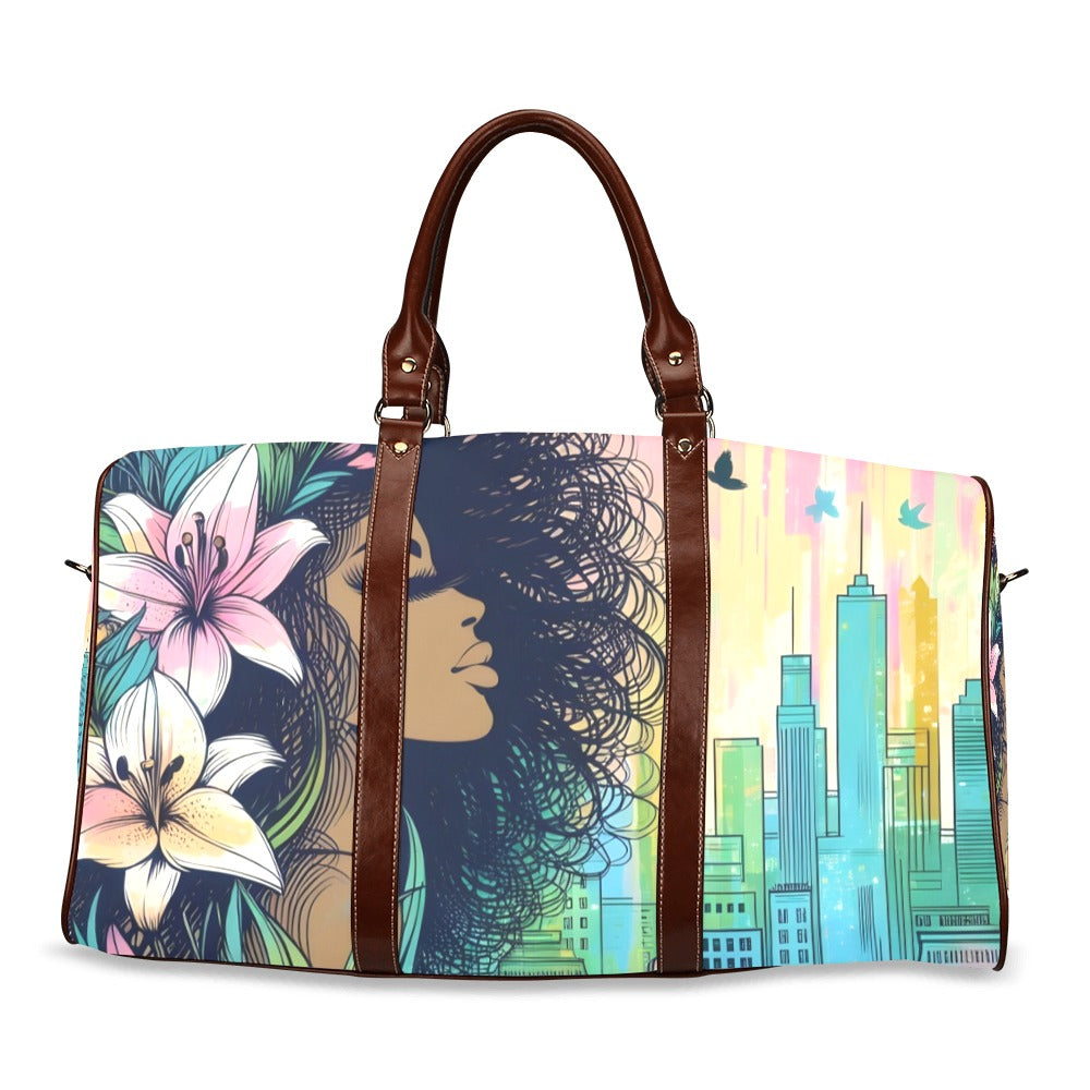 Waterproof Travel Bag/Large - Velvet's View - Urban Blossoms - Vibrant Cityscapes and Floral Dreams Collection - (Model 1639)