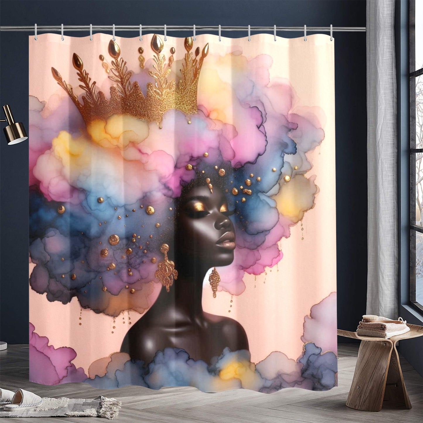 Afro Royalty Shower Curtain Collection – Black Queen Art Bathroom Decor by Velvet's View - 5507542