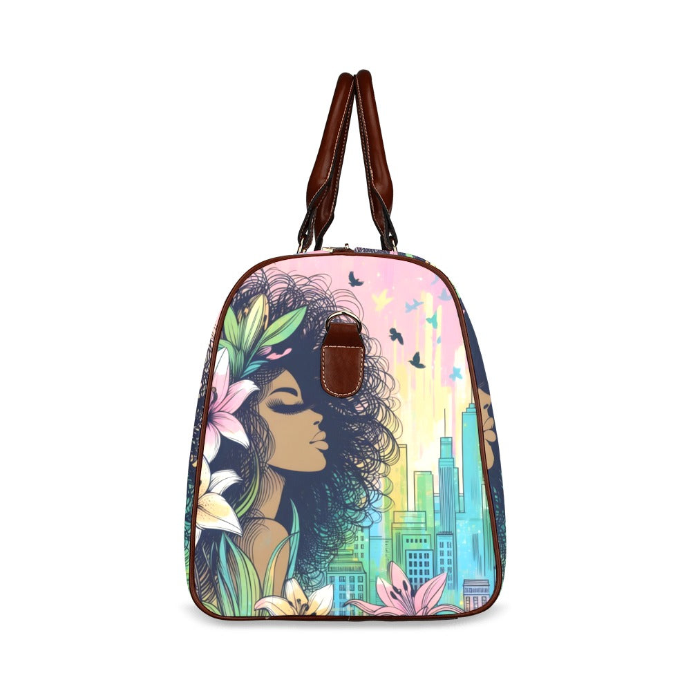 Waterproof Travel Bag/Large - Velvet's View - Urban Blossoms - Vibrant Cityscapes and Floral Dreams Collection - (Model 1639)