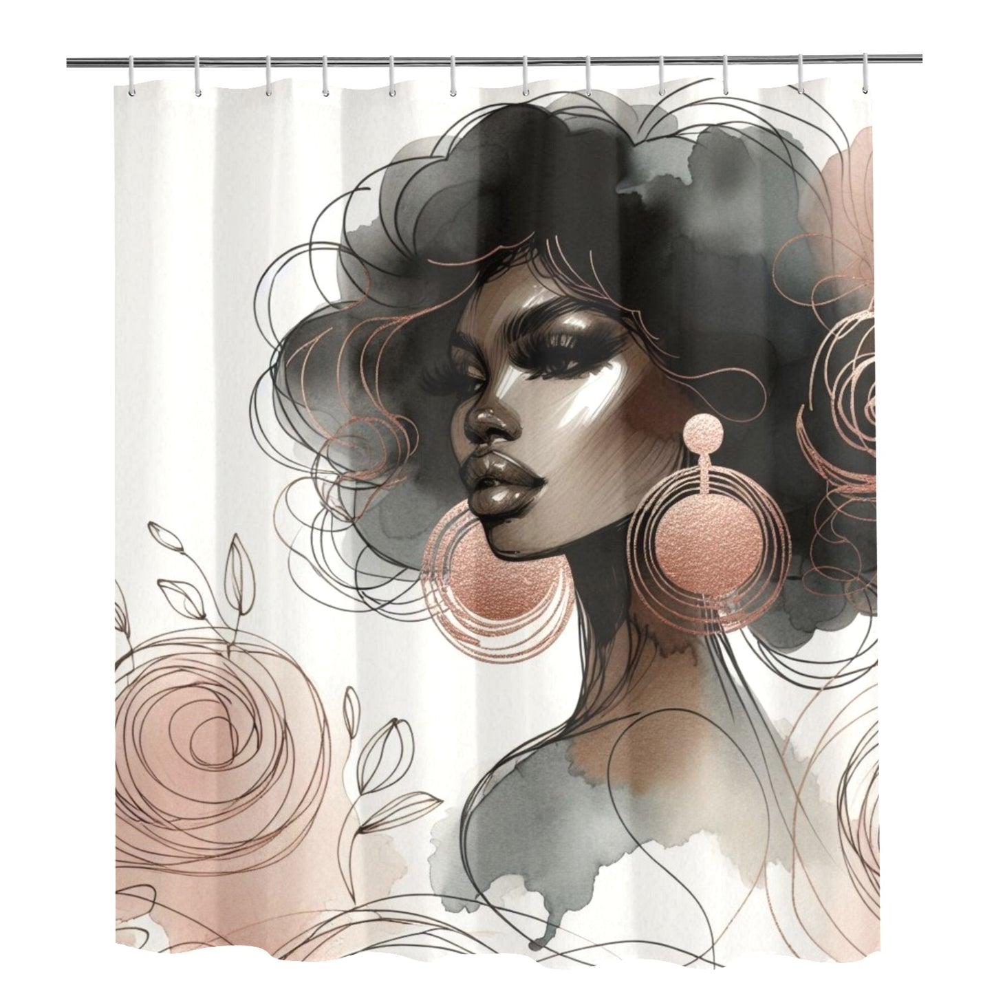 Minimalist Afrocentric Shower Curtain Collection – Black Woman Line Art, Boho Melanin Home Decor - 7498493