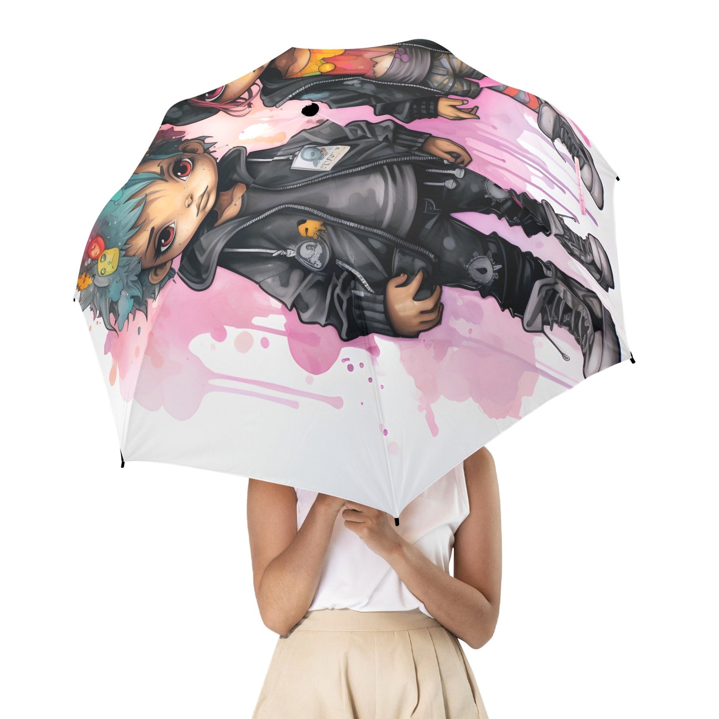 Semi-Automatic Foldable Umbrella - Black Girl Art - Velvet's View - Whimsical Kool Kids Collection - (Model U12)