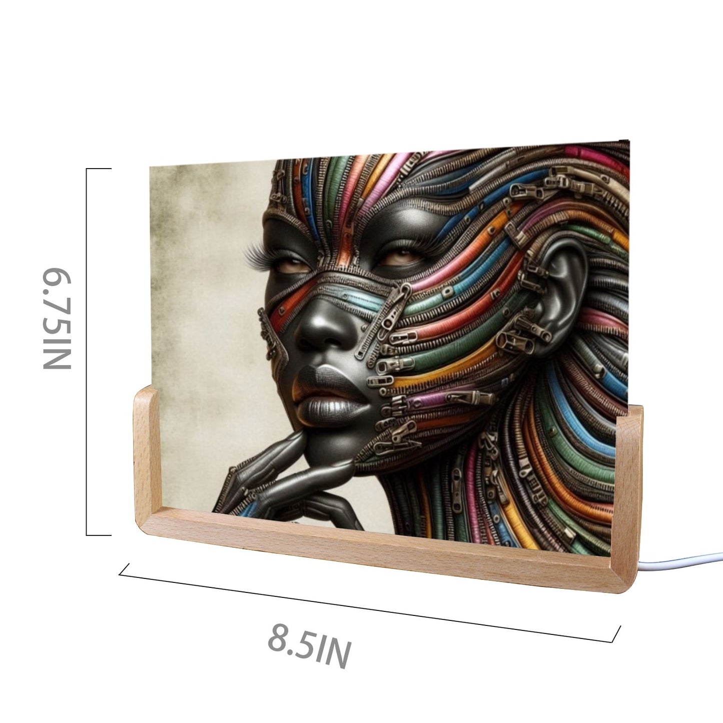 Acrylic Photo Night Light - Velvet's View - Mechanical Muse - The Fusion of Fashion and Futurism Collection - 8"x6"(U-Shaped Beech Base)