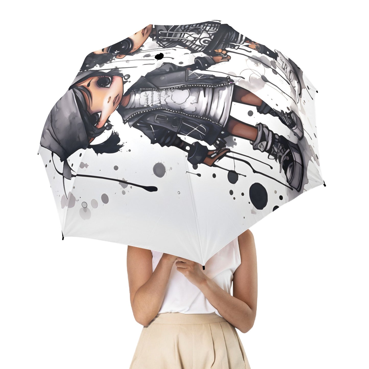 Semi-Automatic Foldable Umbrella - Black Girl Art - Velvet's View - Whimsical Kool Kids Collection - (Model U12)