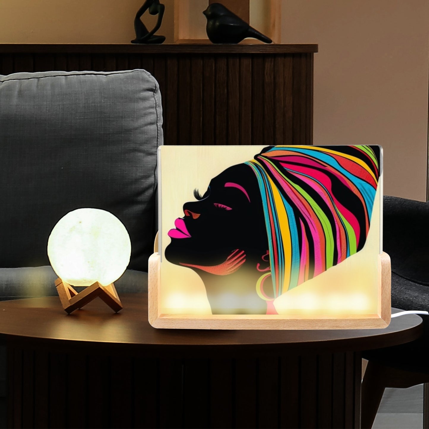 Radiant Expressions: The Bold Faces Collection - Acrylic Photo Night Light 8"x6"(U-Shaped Beech Base) - #2014