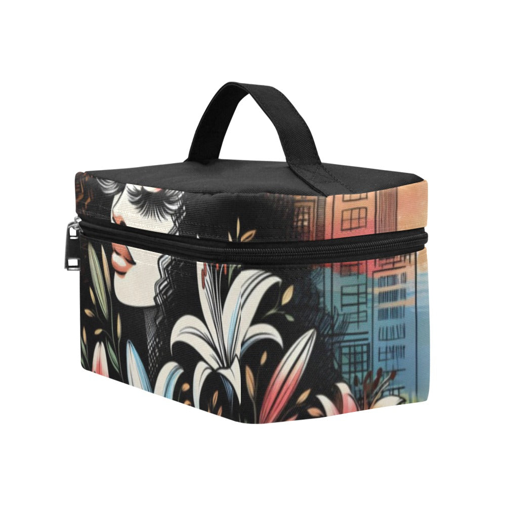 Cosmetic Bag/Large - Velvet's View - Urban Blossoms - Vibrant Cityscapes and Floral Dreams Collection - (Model 1658)