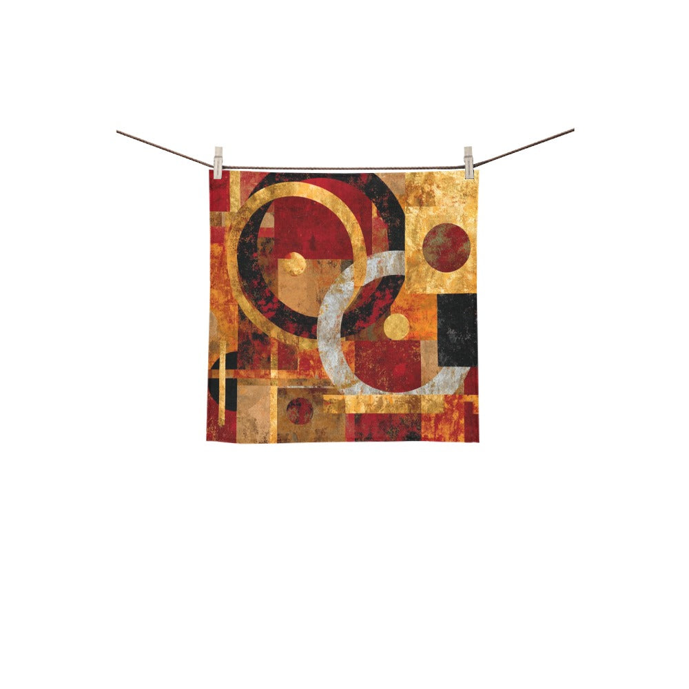 Modern Geometric Bathroom Set | Gold & Red Abstract Shower Curtain | Bold Afro-Inspired Bath Décor – Bath Rug 20''x 32'' – K285514