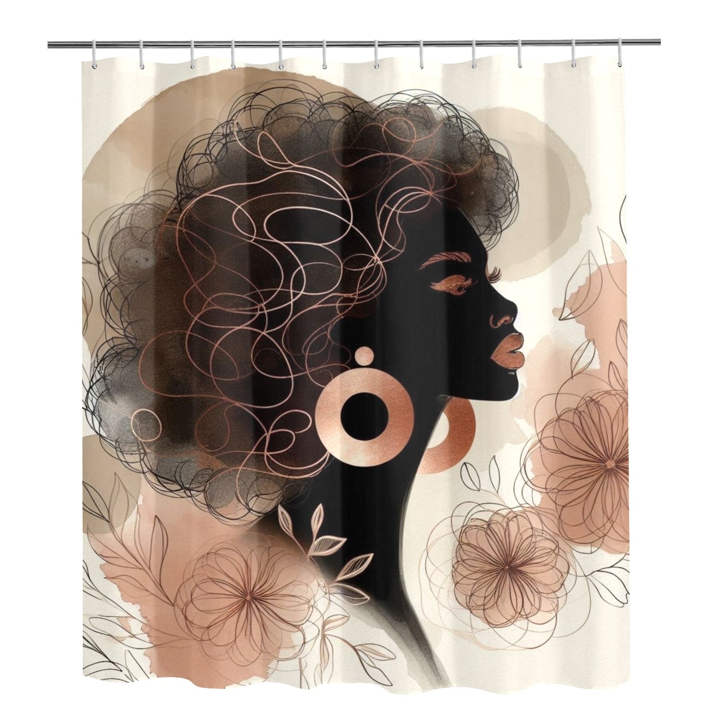 Minimalist Afrocentric Shower Curtain Collection – Black Woman Line Art, Boho Melanin Home Decor - 462196972