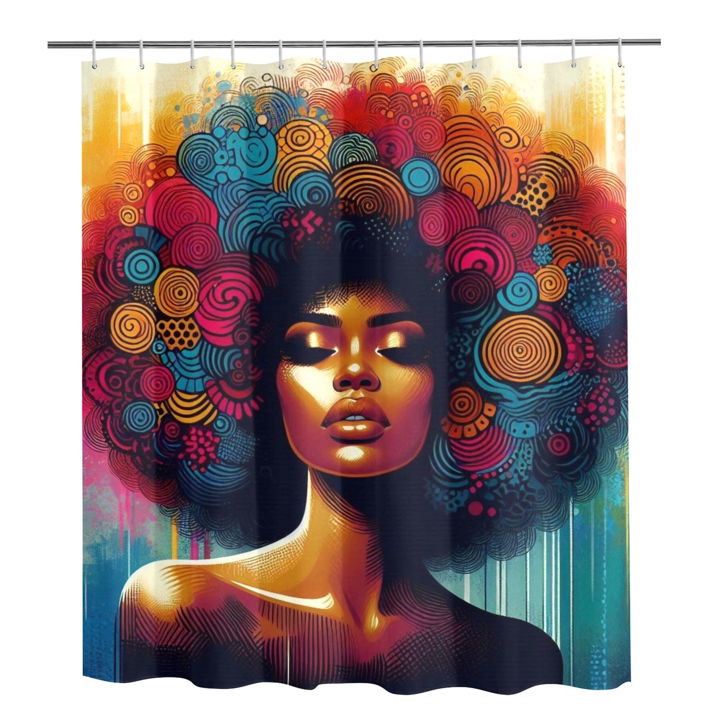 Shower Curtain - Black Girl Art - Velvet's View - Afro Radiance - A Celebration of Color and Culture -72"x84" 991