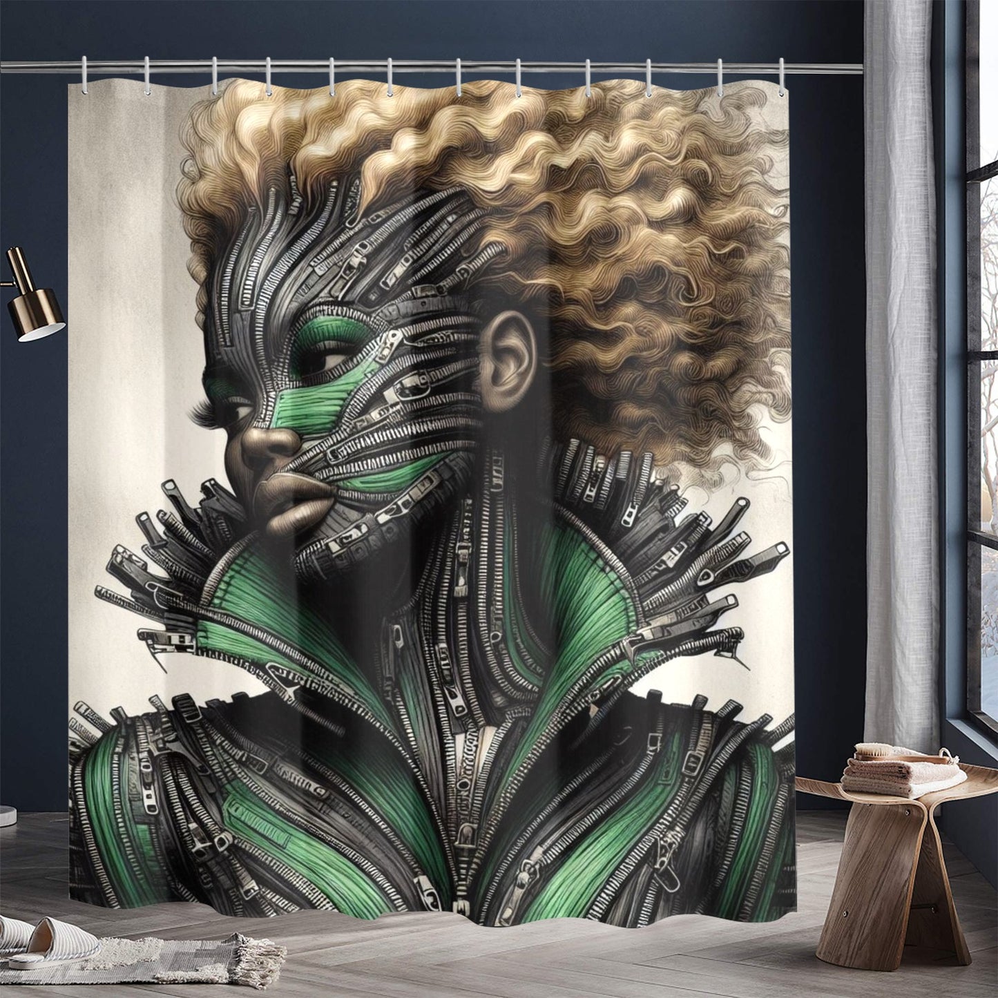 Shower Curtain - Velvet's View - Mechanical Muse - The Fusion of Fashion and Futurism - 72"x84" 1608
