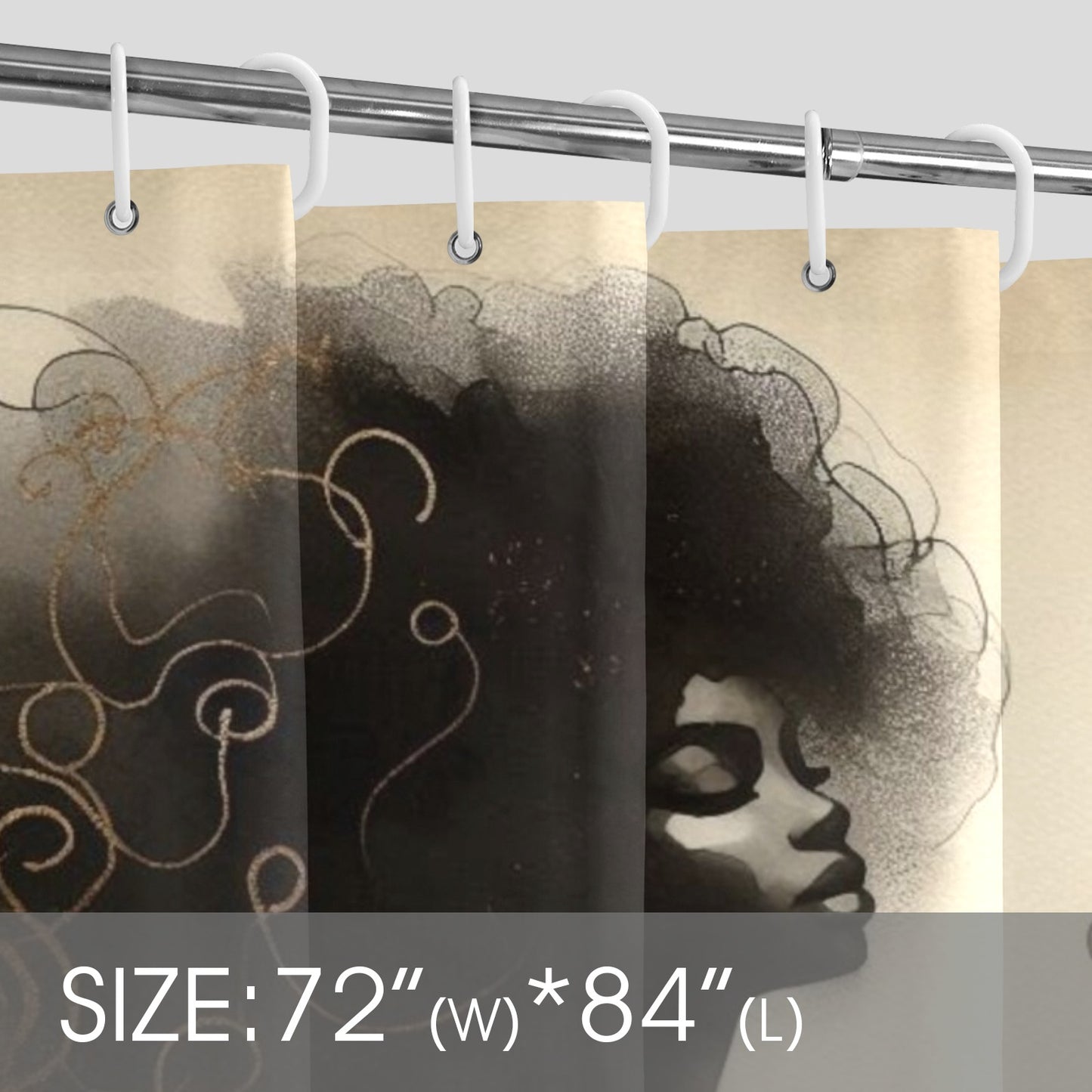 Golden Grace: Afro Silhouette Shower Curtain Collection – Luxury Black Woman Art for Modern Bathrooms - 4902447