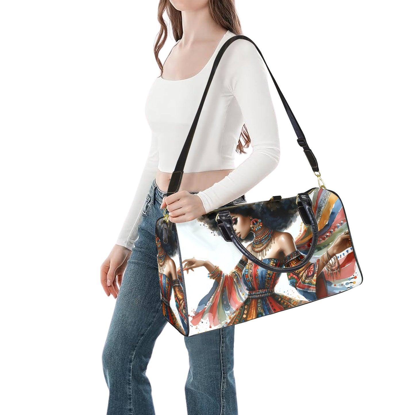 Bohemian Elegance: A Celebration of Color and Culture Collection - Large Capacity Travel Bag-Small (Black Short Patch) - #2012