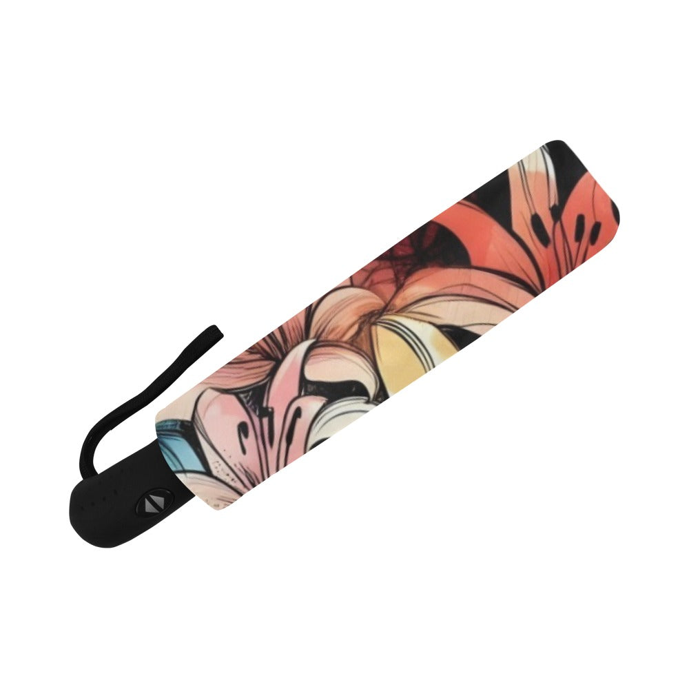 Urban Blossoms: Vibrant Cityscapes and Floral Dreams – Collection - Auto-Foldable Umbrella (Model U04) - #2016