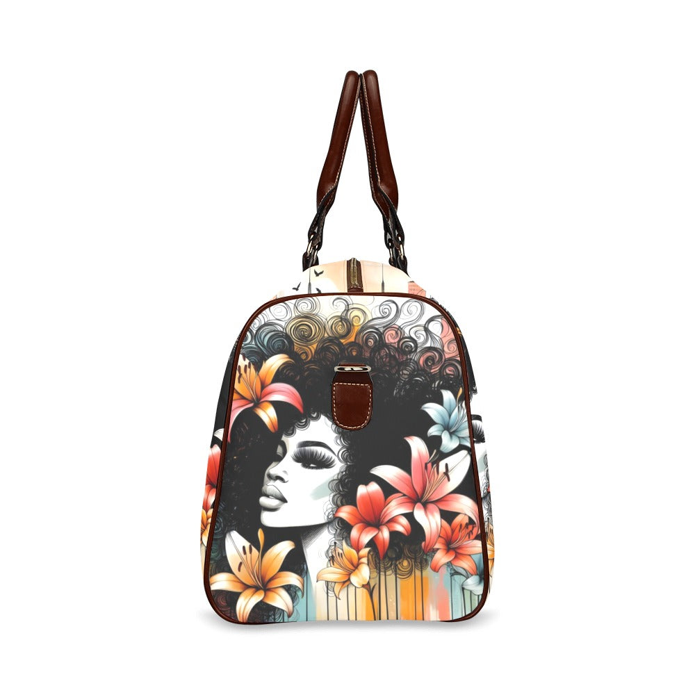 Waterproof Travel Bag/Large - Velvet's View - Urban Blossoms - Vibrant Cityscapes and Floral Dreams Collection - (Model 1639)