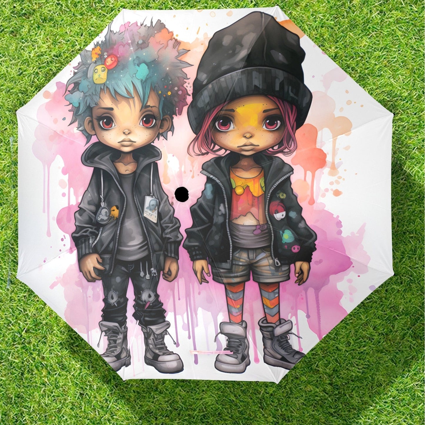Semi-Automatic Foldable Umbrella - Black Girl Art - Velvet's View - Whimsical Kool Kids Collection - (Model U12)