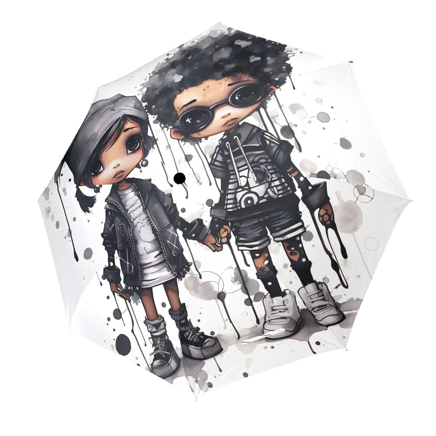 Semi-Automatic Foldable Umbrella - Black Girl Art - Velvet's View - Whimsical Kool Kids Collection - (Model U12)