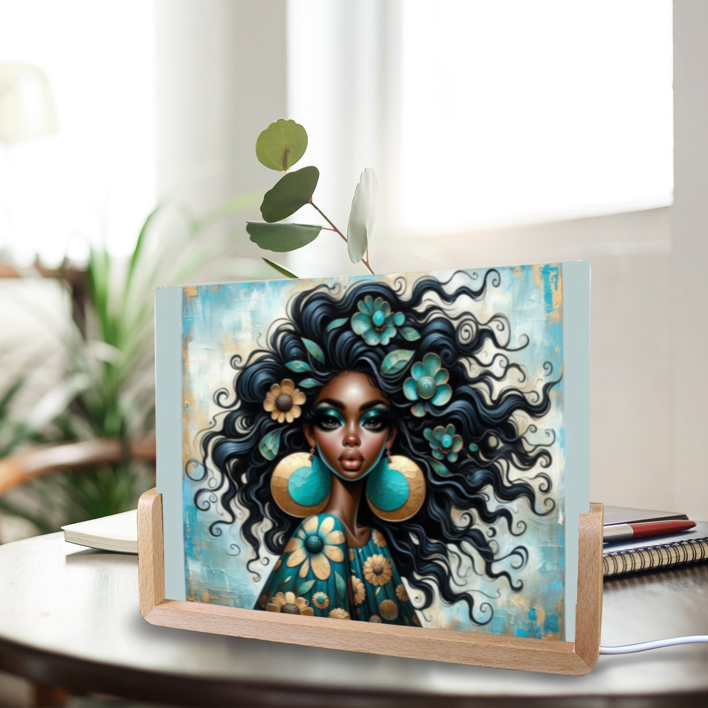 Bold & Beautiful: Afrocentric Digital Art Collection - Acrylic Photo Night Light 8"x6"(U-Shaped Beech Base) - #2018