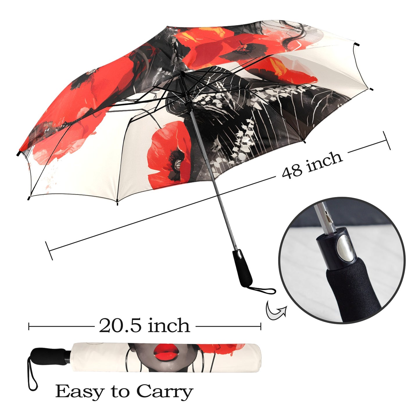 Bold Elegance: The Poppy Collection - Semi-Automatic Foldable Umbrella (Model U12) - #2019