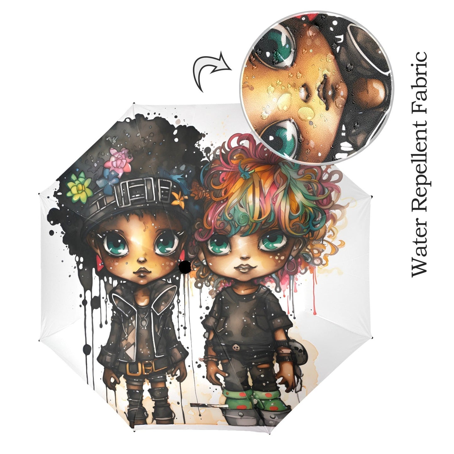 Semi-Automatic Foldable Umbrella - Black Girl Art - Velvet's View - Whimsical Kool Kids Collection - (Model U12)