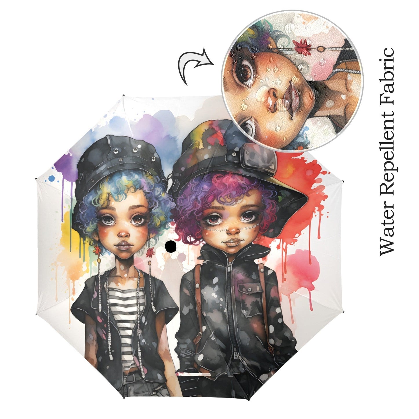 Semi-Automatic Foldable Umbrella - Black Girl Art - Velvet's View - Whimsical Kool Kids Collection - (Model U12)