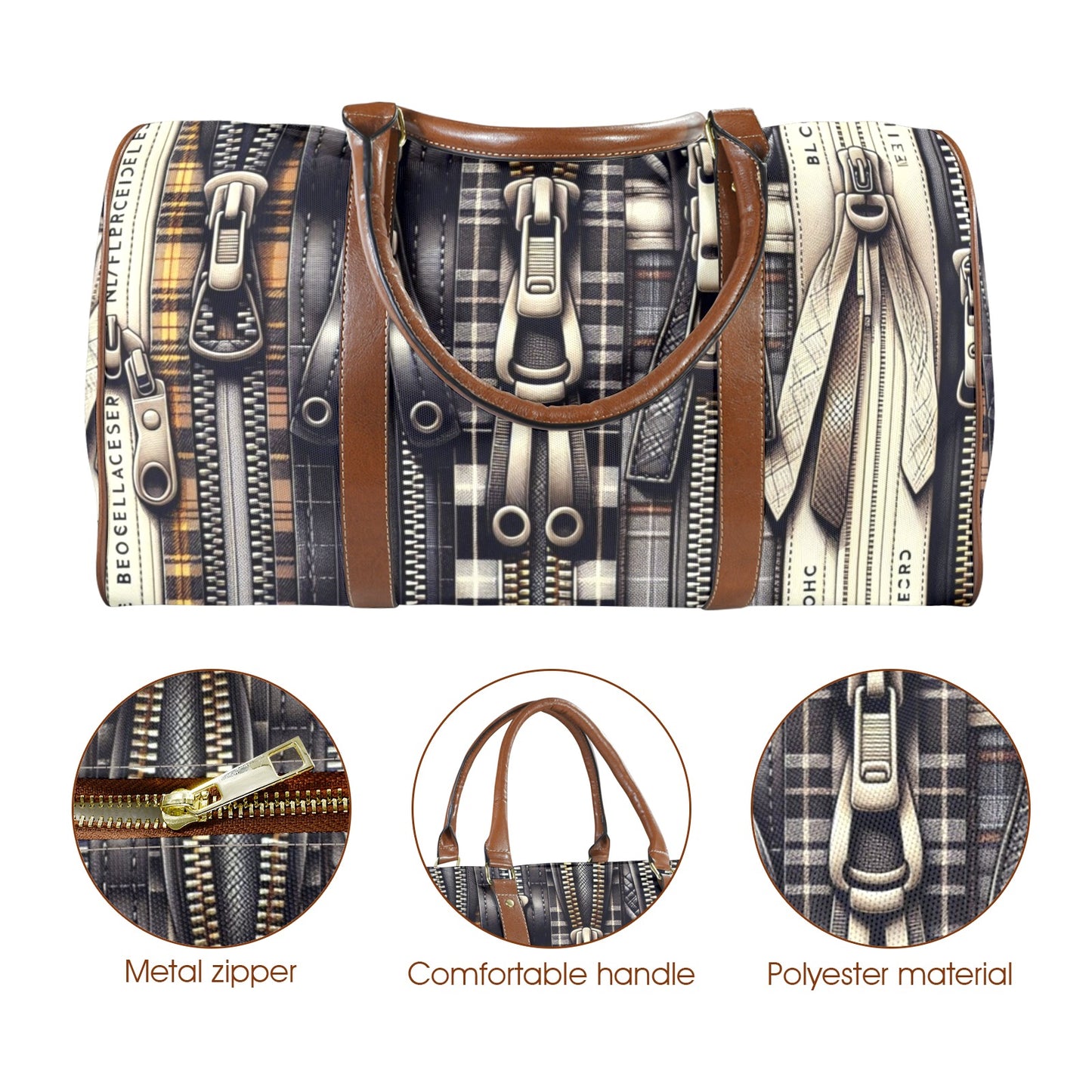 Large Capacity Travel Bag - Large - Velvet's View - Zipper Symphony Collection - (Brown Long Patch) (1736)