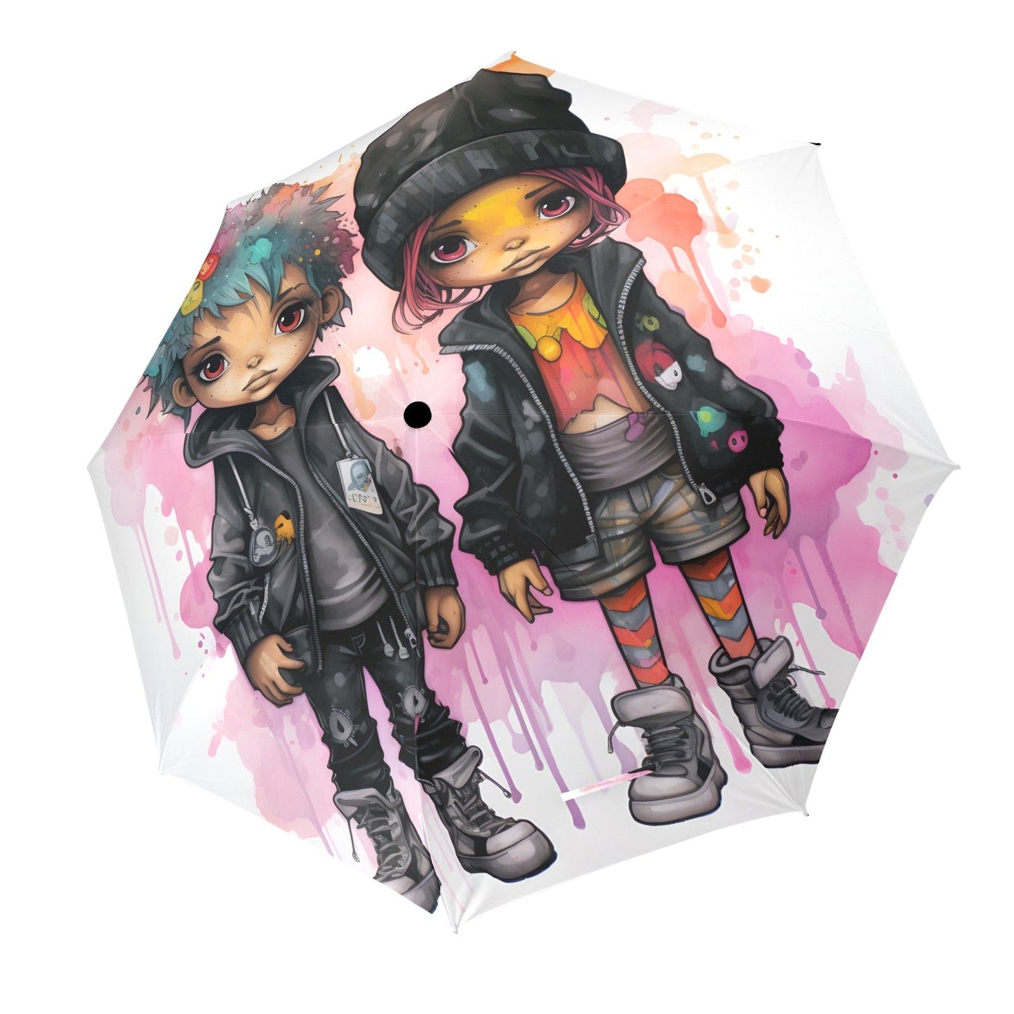 Semi-Automatic Foldable Umbrella - Black Girl Art - Velvet's View - Whimsical Kool Kids Collection - (Model U12)