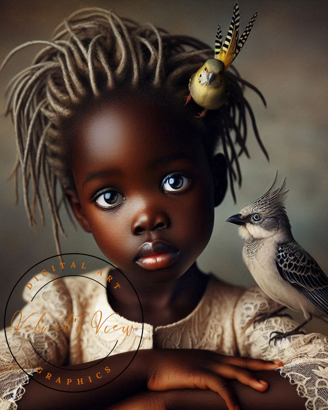 Black Girl Art - Kid's Digital Art - Velvet's View - A Little Girl and Her Bird 537