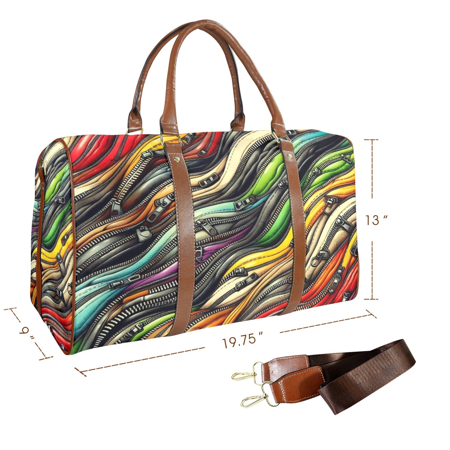 Large Capacity Travel Bag - Large - Velvet's View - Zipper Symphony Collection - (Brown Long Patch) (1736)