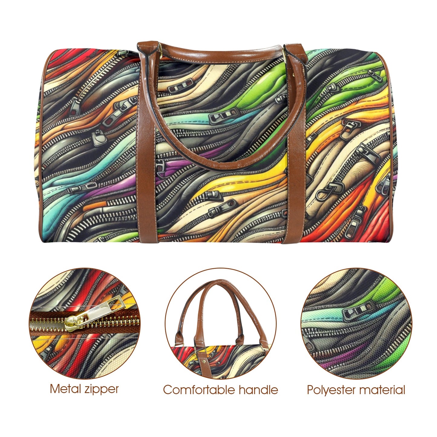 Large Capacity Travel Bag - Large - Velvet's View - Zipper Symphony Collection - (Brown Long Patch) (1736)