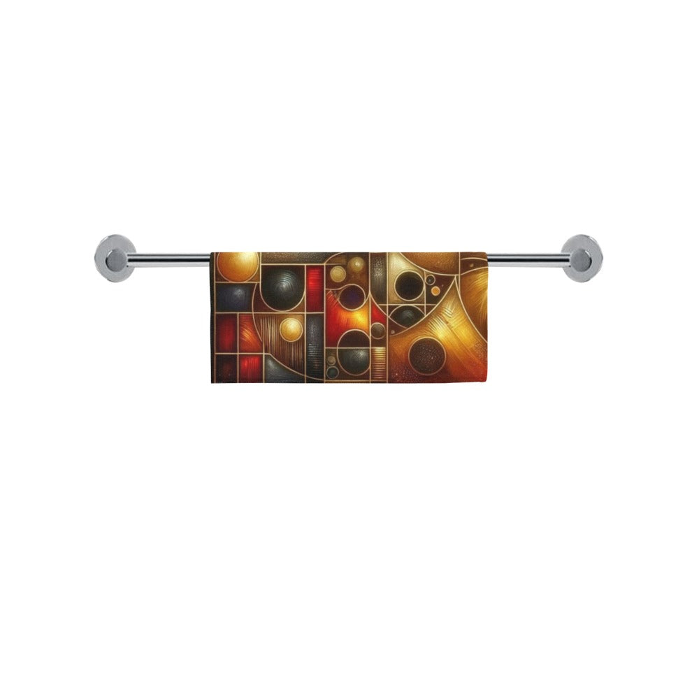 Modern Geometric Bathroom Set | Gold & Red Abstract Shower Curtain | Bold Afro-Inspired Bath Décor - Square Towel 13“x13” – L539987