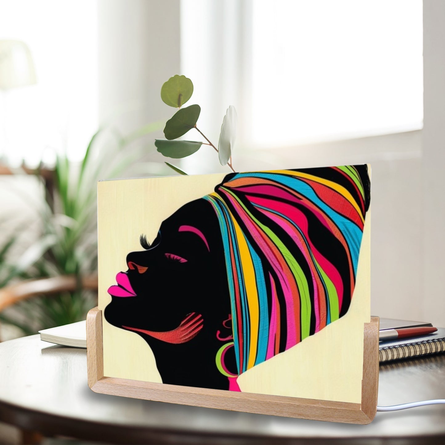 Radiant Expressions: The Bold Faces Collection - Acrylic Photo Night Light 8"x6"(U-Shaped Beech Base) - #2014
