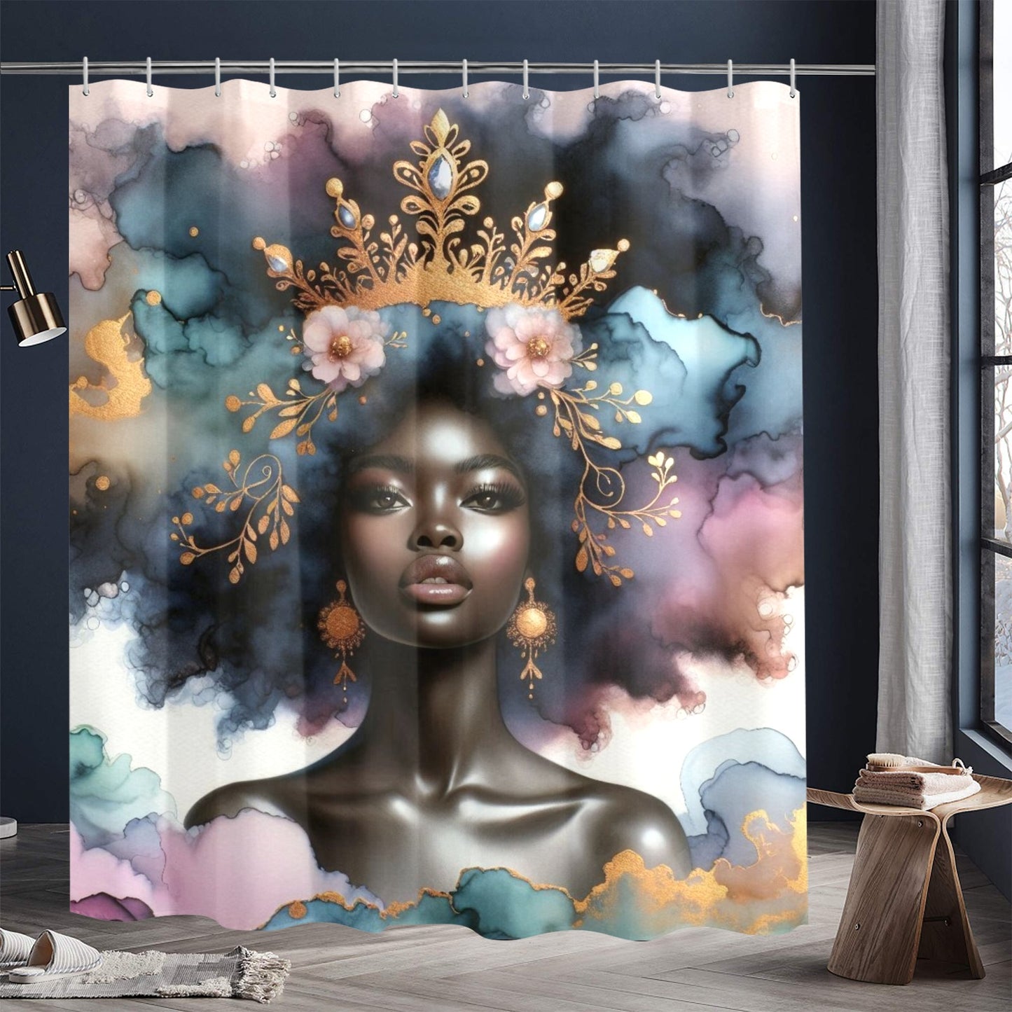 Afro Royalty Shower Curtain Collection – Black Queen Art Bathroom Decor By Velvet's View -0213b22a1
