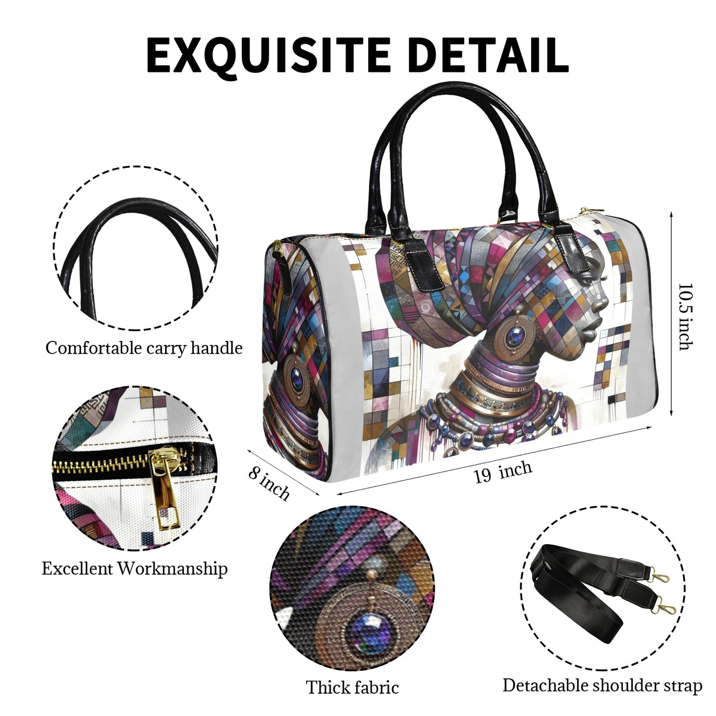 Mosaic Majesty: A Fusion of Tradition and Modernity - #2023 Large Capacity Travel Bag-Small (Black Short Patch) (1737)